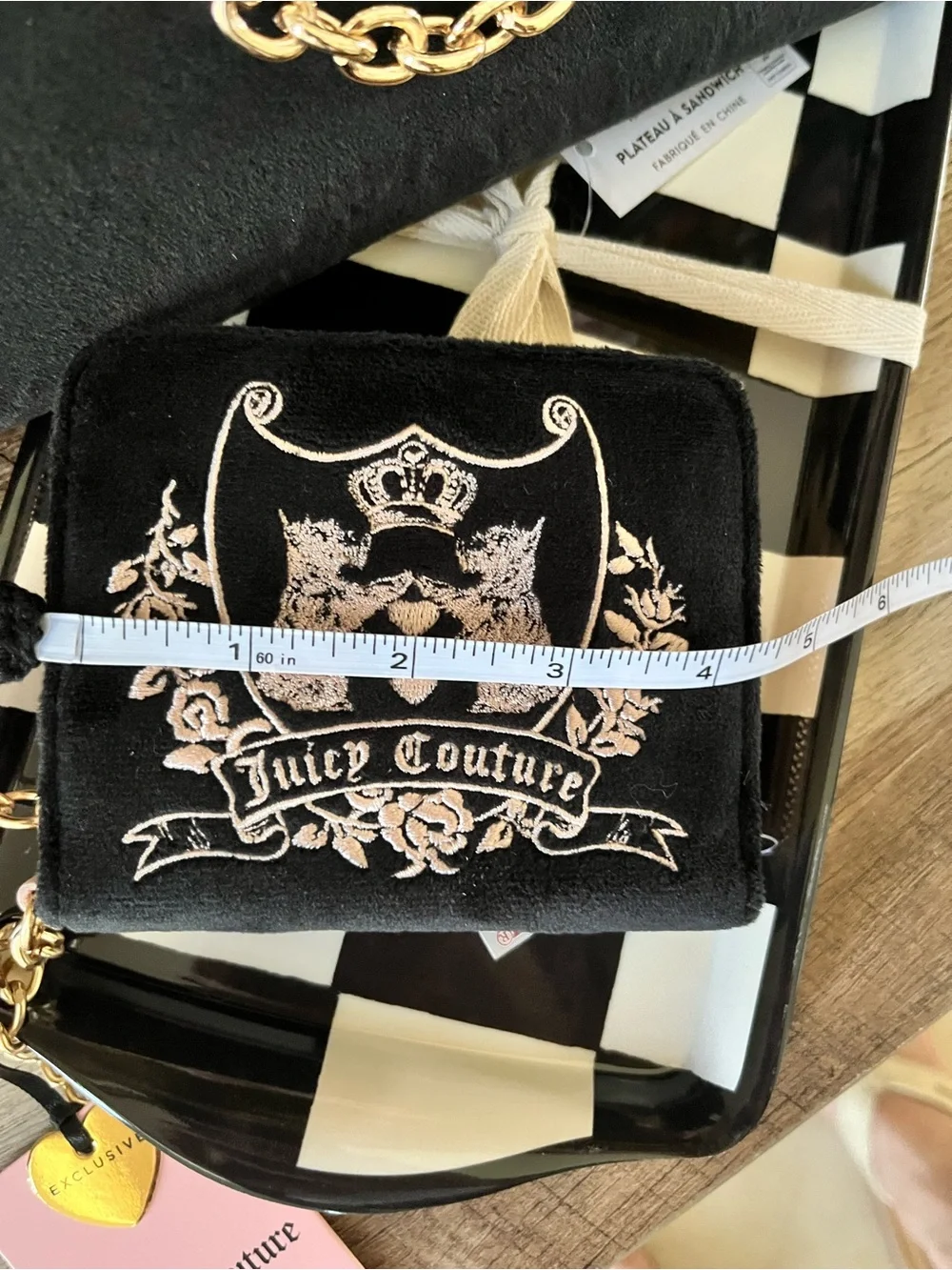Juicy Couture Black Velour Scottie Crest Zip Around Wallet Charm Y2K Aesthetic